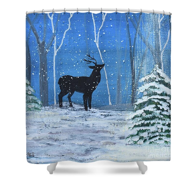 Deer Shower Curtain featuring the painting Deer in Winter by Monika Shepherdson