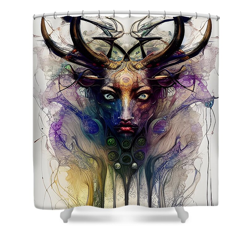 Digital Shower Curtain featuring the digital art Deer Woman by Beverly Read
