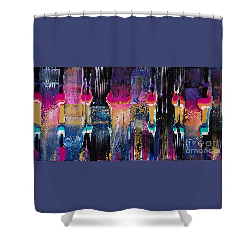  Modern Art Contemporary Art Enigma Abstract Expressionist Geometric Organic Geometric Dynamic Energy Compelling Colorful Fun Mystery. Shower Curtain featuring the painting Delerious Enigma H #7573 by Priscilla Batzell Expressionist Art Studio Gallery