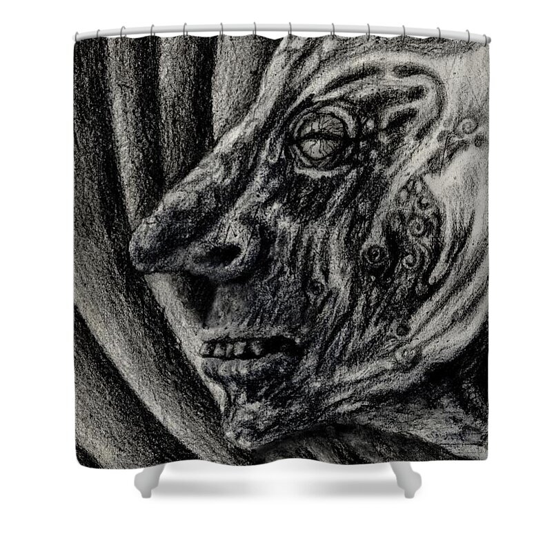 Demon Shower Curtain featuring the drawing Demon by Hartmut Jager