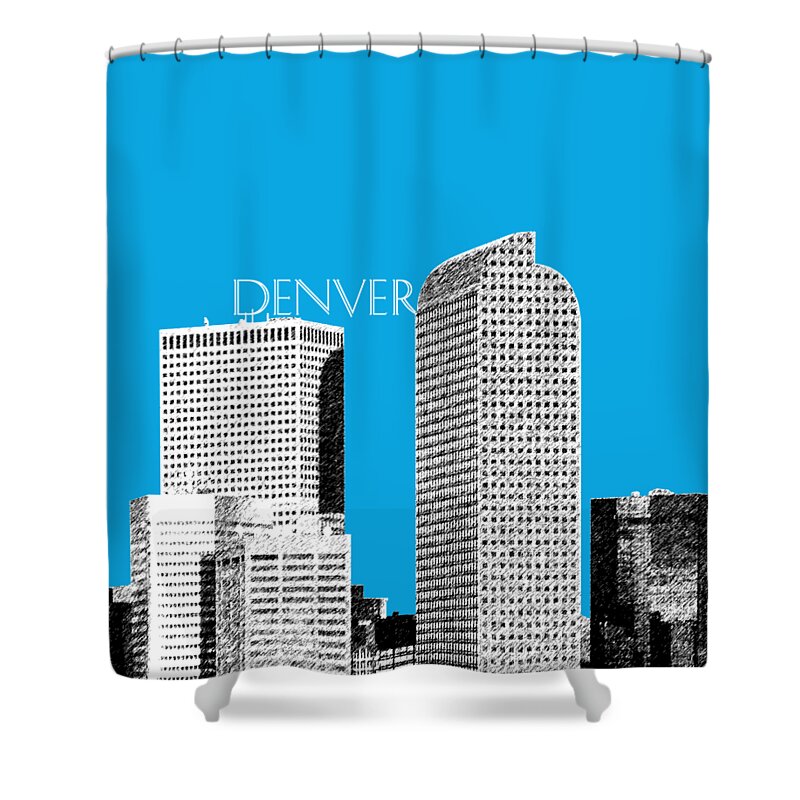 Architecture Shower Curtain featuring the digital art Denver Skyline - Ice Blue by DB Artist