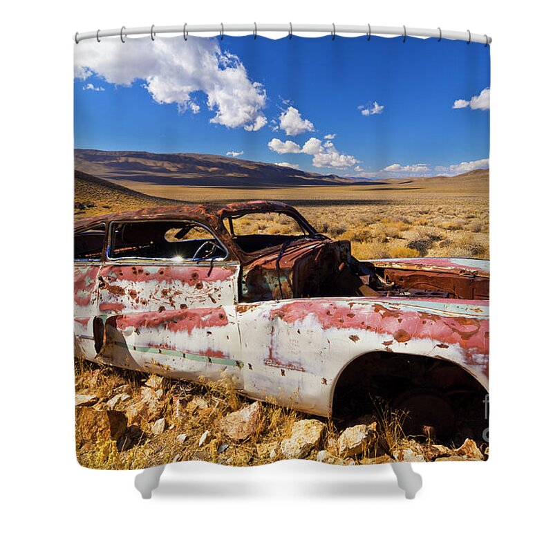 Rusty Car Shower Curtain featuring the photograph Derelict Buick Roadmaster, Death Valley, Calif by Neale And Judith Clark