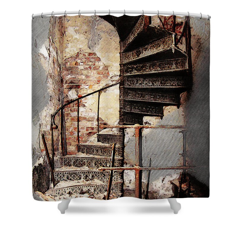 Mc Escher Shower Curtain featuring the digital art Derelict Staircase by Chris Armytage