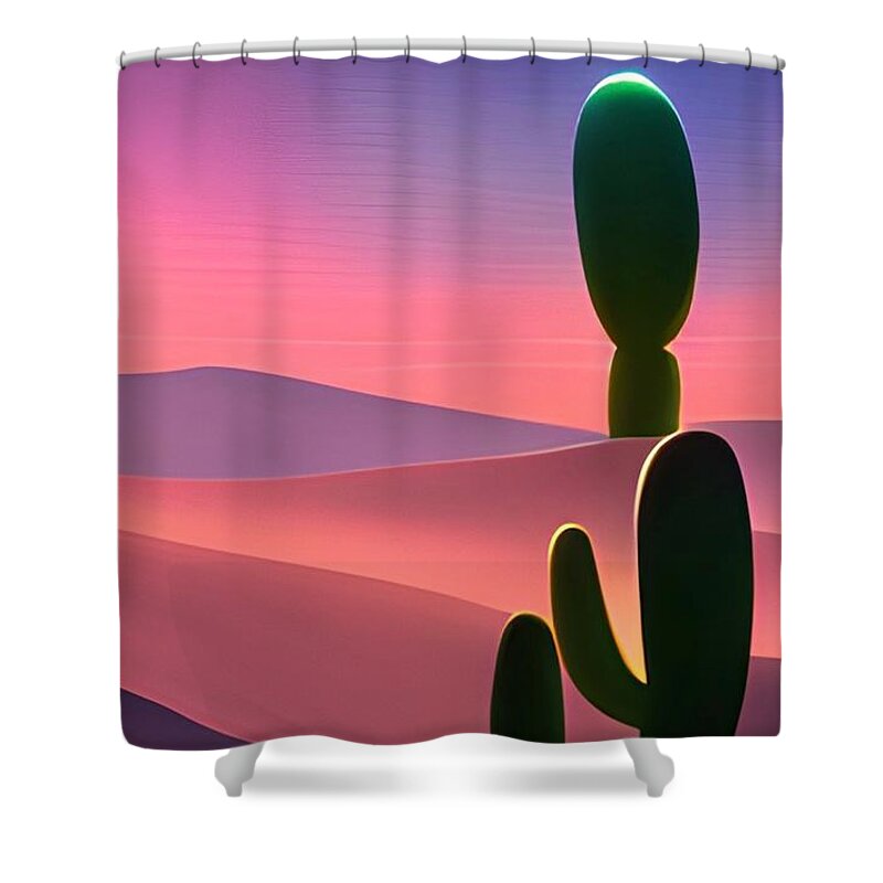 Dusk Shower Curtain featuring the digital art Desert at Dusk I by Bonnie Bruno