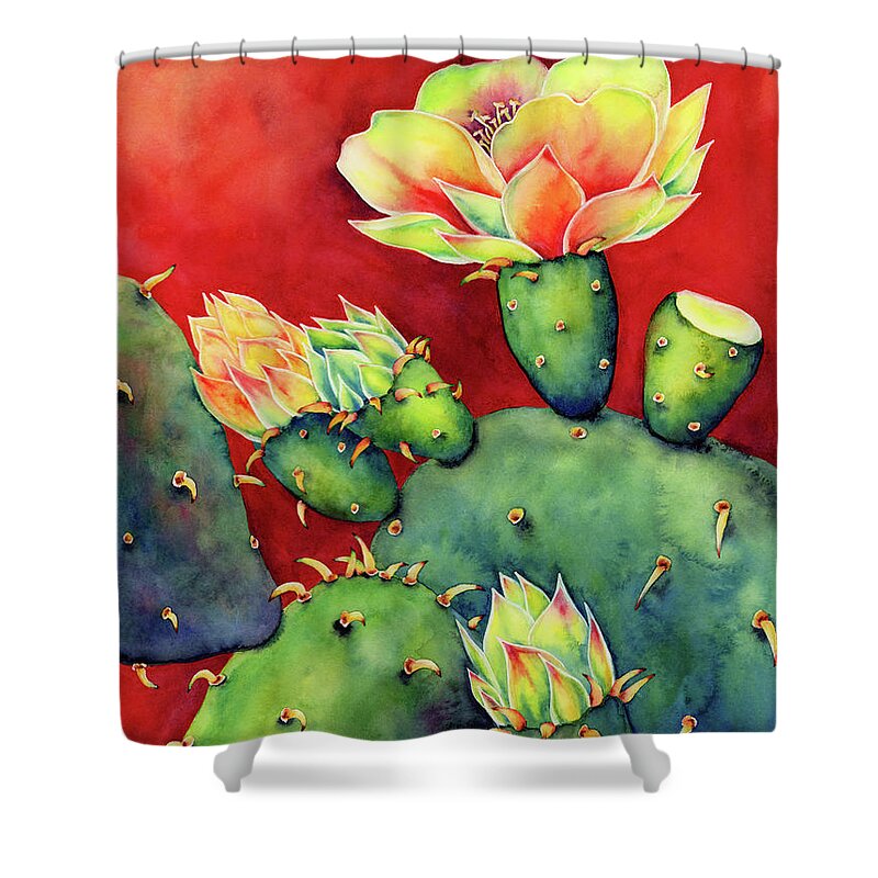 Cactus Shower Curtain featuring the painting Desert Bloom by Hailey E Herrera
