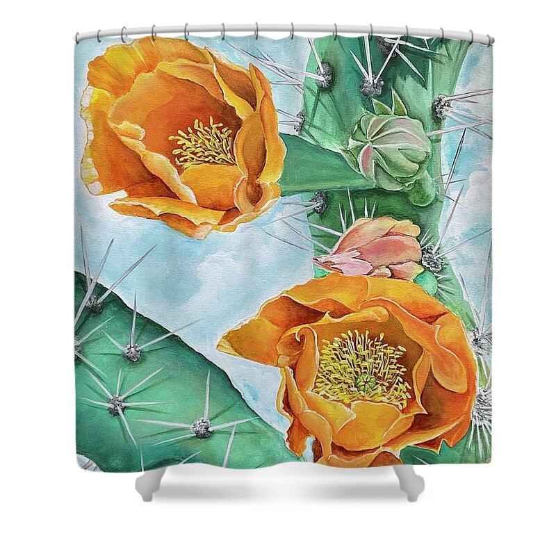 Desert Shower Curtain featuring the painting Desert Blooms-Gold by Renee Noel