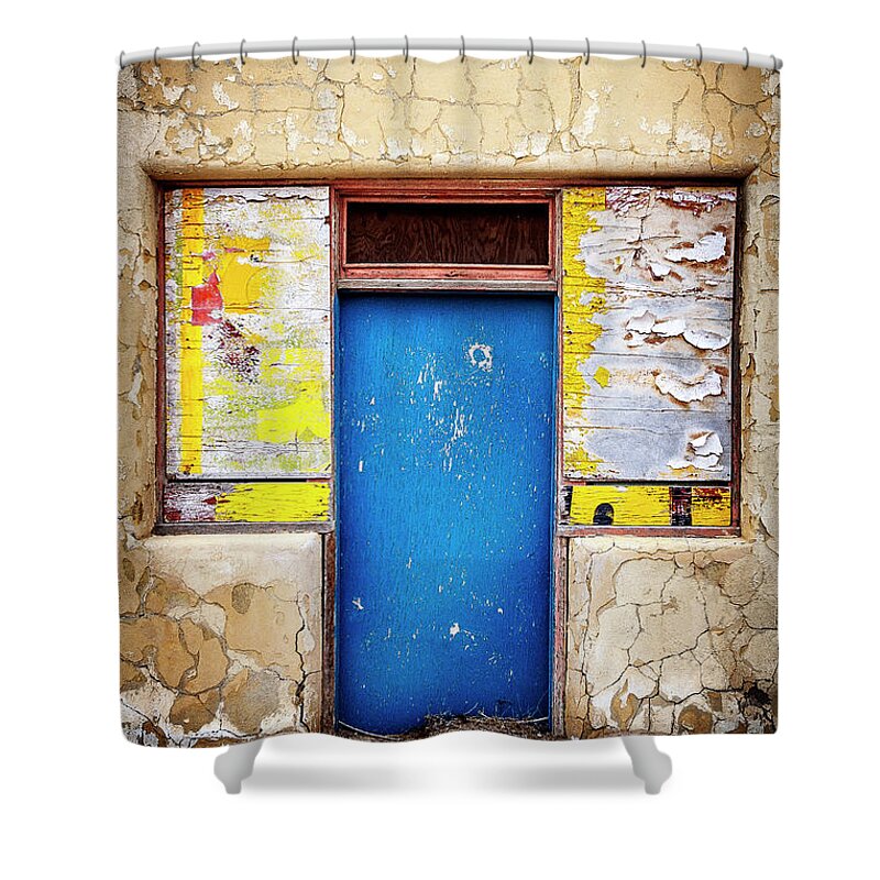 Door Shower Curtain featuring the photograph Desert Blue Door by Craig J Satterlee
