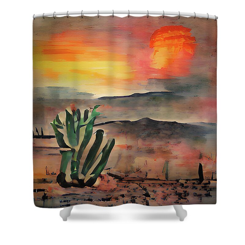 Sunset Shower Curtain featuring the painting Desert Cactus Sunset Abstract Watercolor by David Dehner