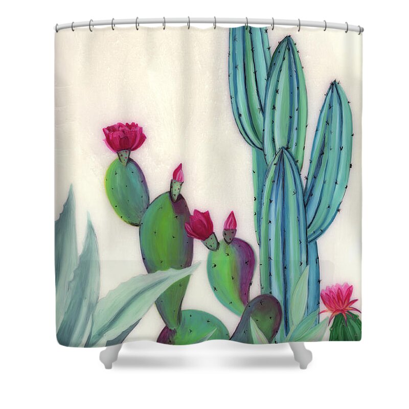 Cactus Art Shower Curtain featuring the painting Desert Calm by Ashley Lane