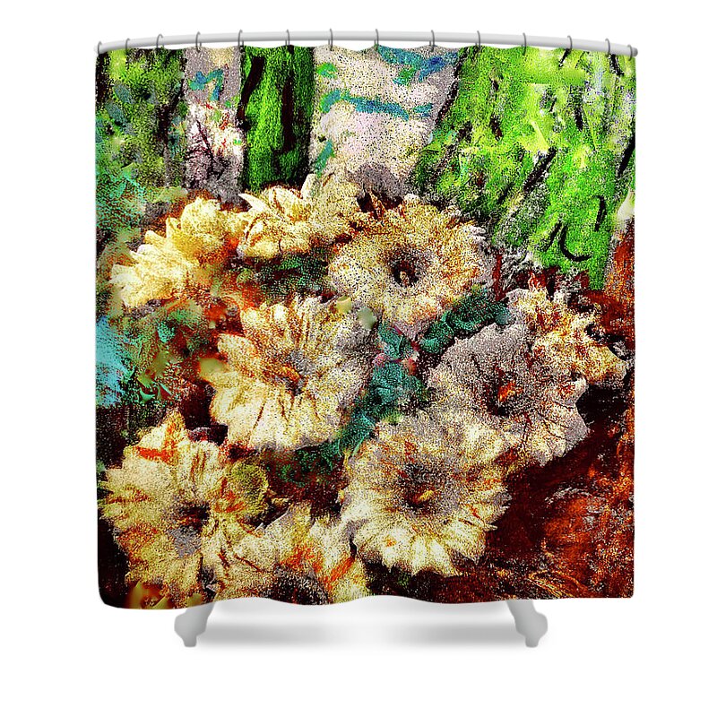 Paintings Of Lizards Shower Curtain featuring the mixed media Desert Flowers by Bencasso Barnesquiat