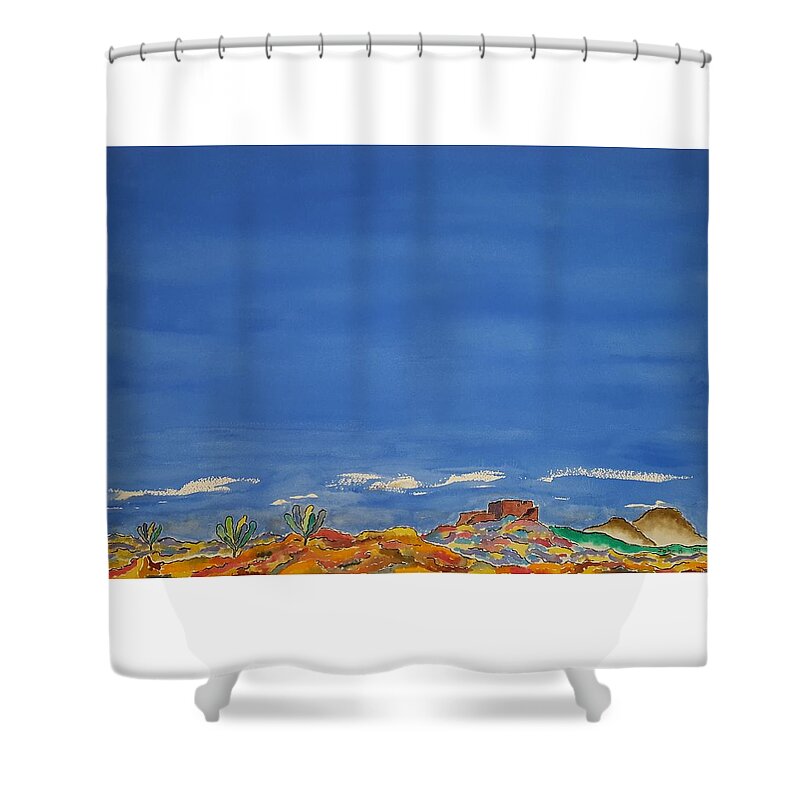 Watercolor Shower Curtain featuring the painting Desert Panorama by John Klobucher