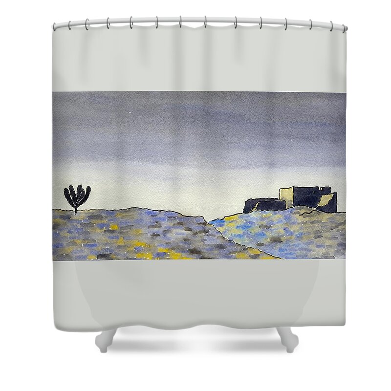 Watercolor Shower Curtain featuring the painting Desert Shadows Lore by John Klobucher