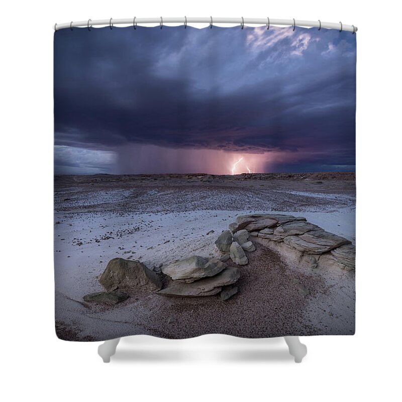 Storm Shower Curtain featuring the photograph Desert Storm with Lightning by Wesley Aston