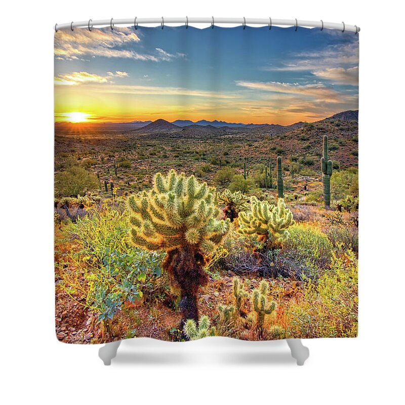 Sunrise Shower Curtain featuring the photograph Desert Sunrise by Bob Falcone