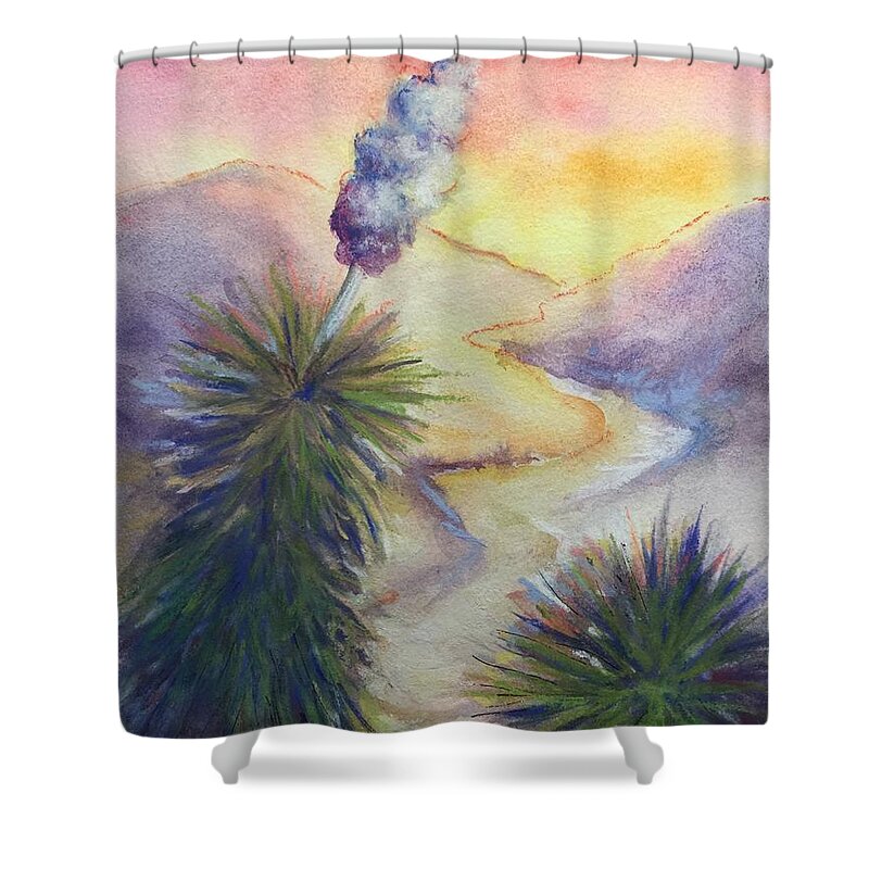 Yucca At Sunset Shower Curtain featuring the painting Desert yucca at sunset by Caroline Patrick