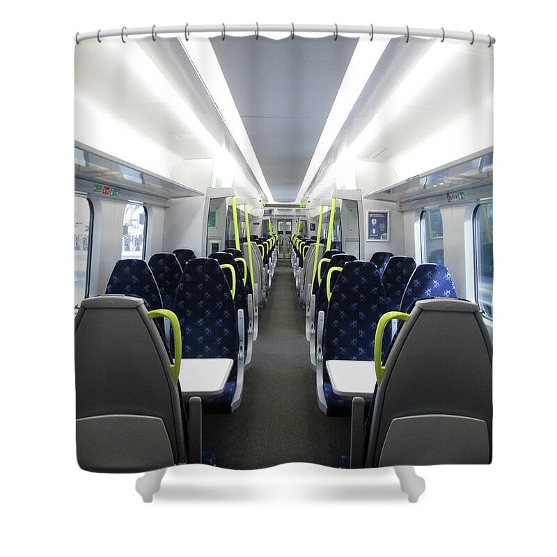 Vehicle Seat Shower Curtain featuring the photograph Deserted city train by Martin Smith