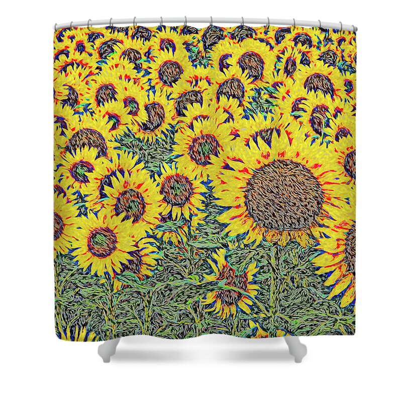 Sunflower Shower Curtain featuring the digital art Designs on Sunflowers by Douglas Wielfaert