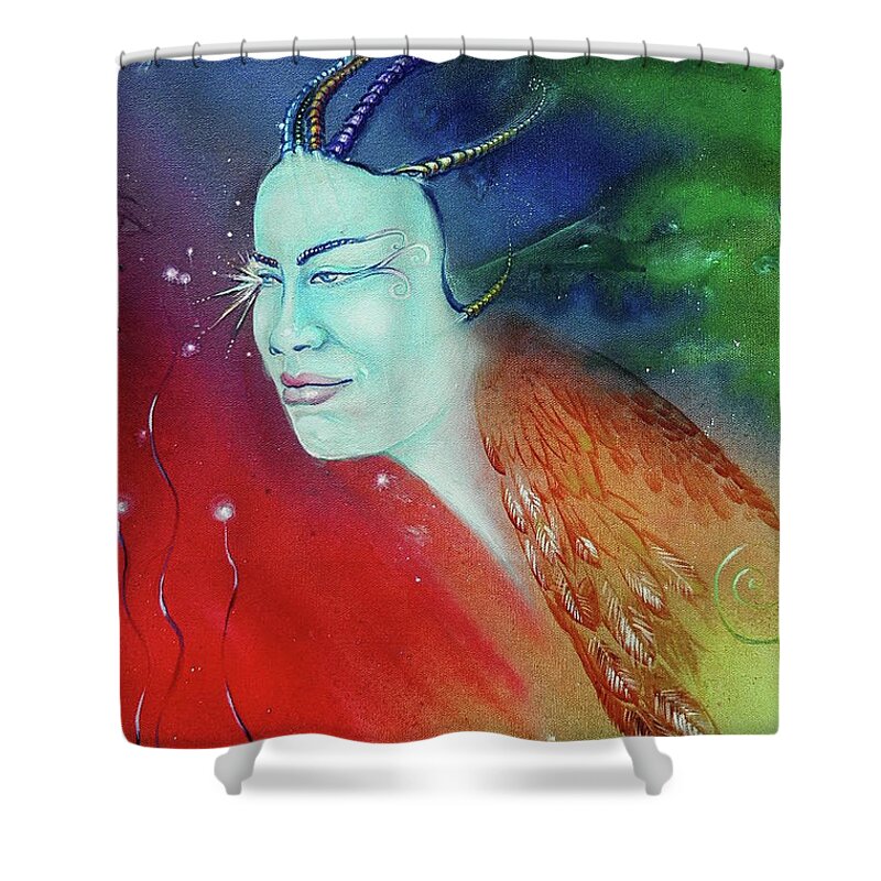 Face Masks Shower Curtain featuring the painting Determination by Sofanya White