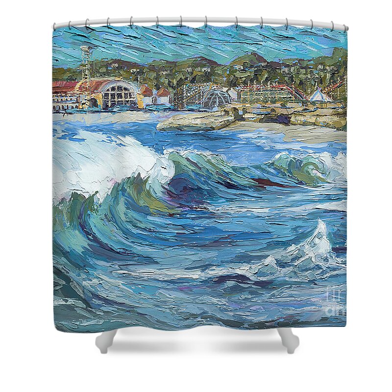 Ocean Shower Curtain featuring the painting Devdutt's Wave by PJ Kirk