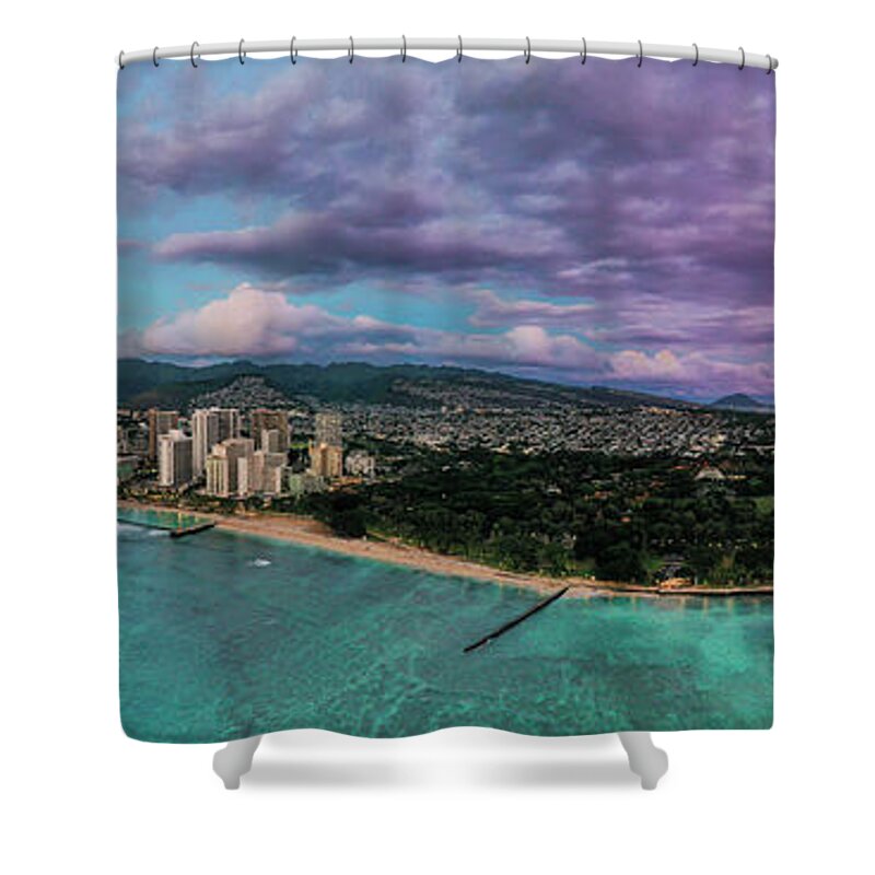 Diamond Head Waikiki Beach Purple Shower Curtain featuring the photograph Diamond Head Waikiki Beach Purple by Leonardo Dale