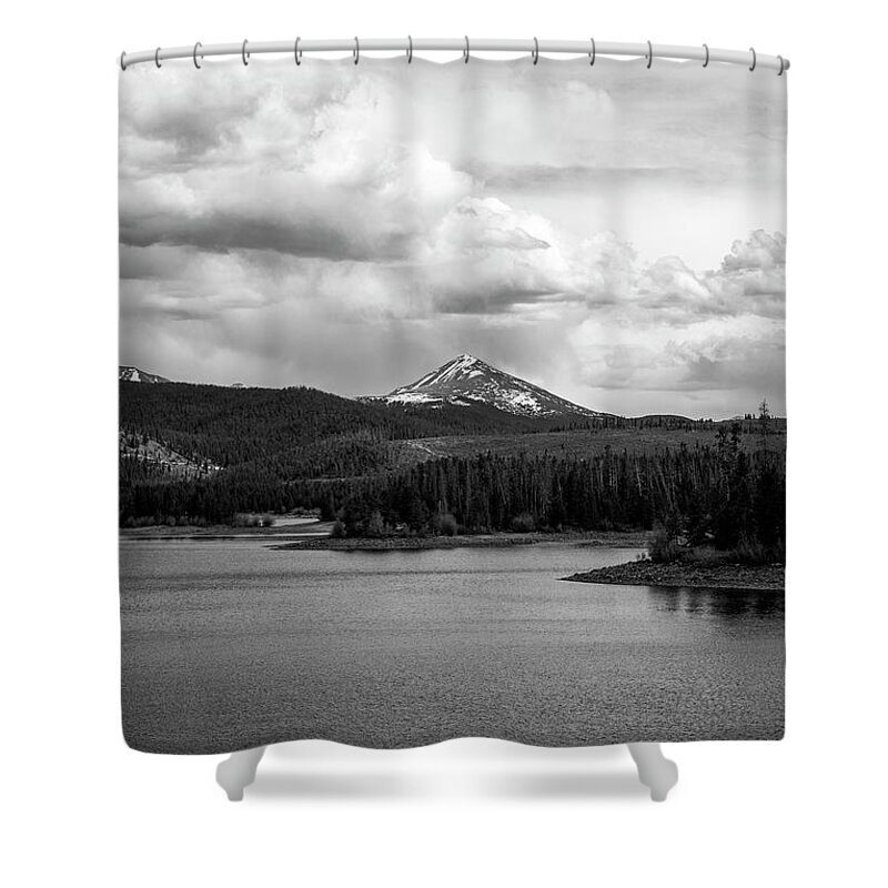 Dillon Lake Black And White Shower Curtain featuring the photograph Dillon Lake Black And White by Dan Sproul