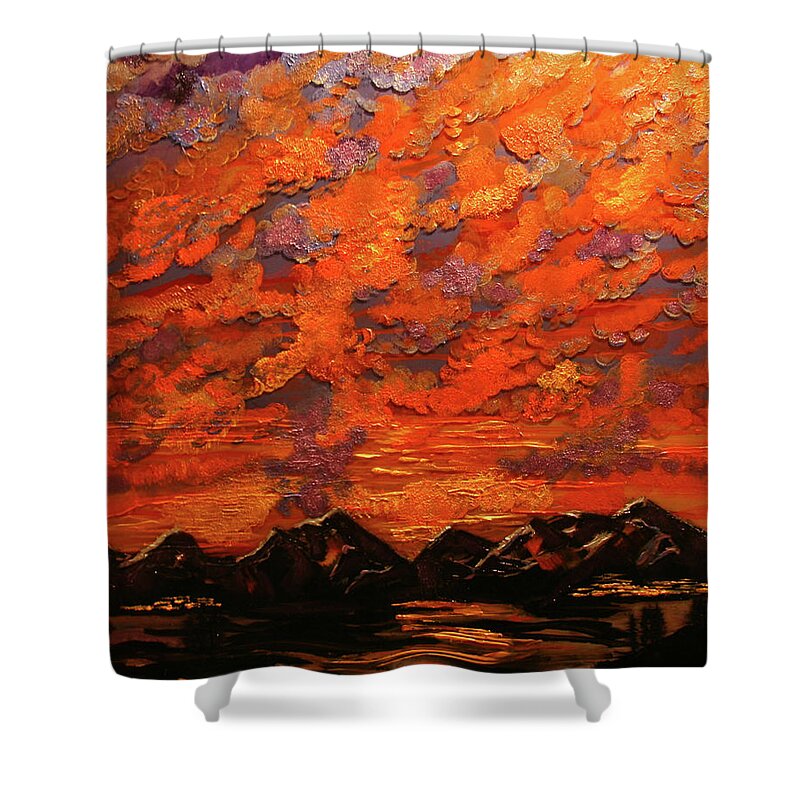 Sunset Shower Curtain featuring the painting Dillon Sunset by Marilyn Quigley