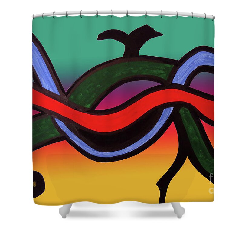 Abstract Shower Curtain featuring the mixed media Directional by Mary Mikawoz