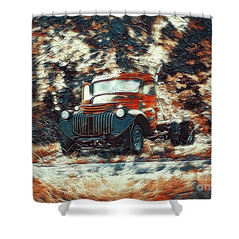 Trucks Shower Curtain featuring the mixed media Disavowed 2 by DB Hayes