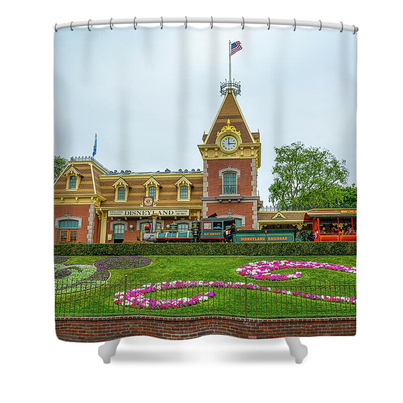 Anaheim Shower Curtain featuring the photograph Disney Main Street Station by Tommy Anderson