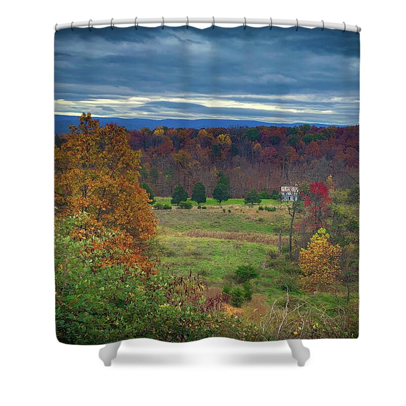Fall Shower Curtain featuring the photograph Distant Barn by Lora J Wilson