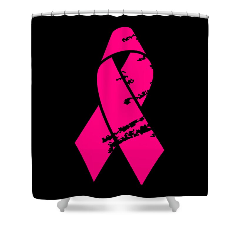 Funny Shower Curtain featuring the digital art Distressed Pink Ribbon by Flippin Sweet Gear