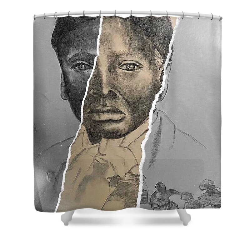  Shower Curtain featuring the mixed media Divided by Angie ONeal