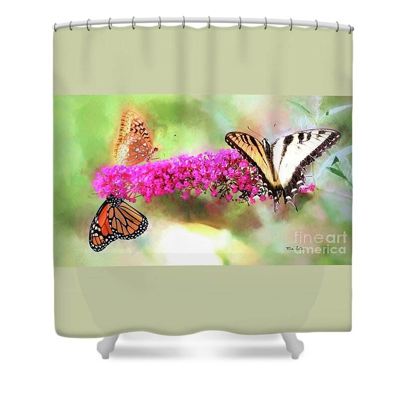 Butterfly Shower Curtain featuring the mixed media Divine Diversity by Tina LeCour