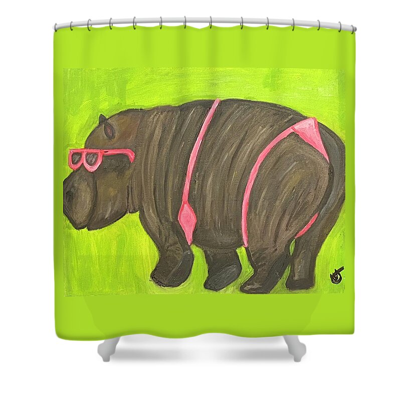Hippo Shower Curtain featuring the painting Do I Look Fat?  by Anita Hummel