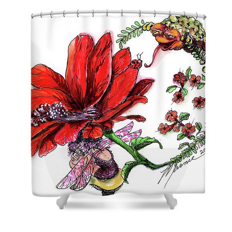 Fairy Collection Shower Curtain featuring the drawing Do not look at me by Marnie Clark