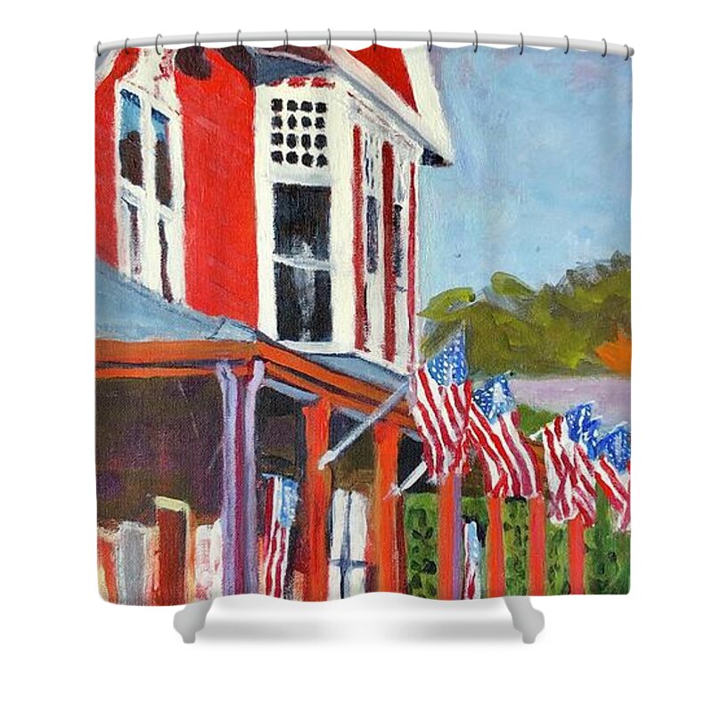Dodges Store Shower Curtain featuring the painting Dodges Store by Cyndie Katz
