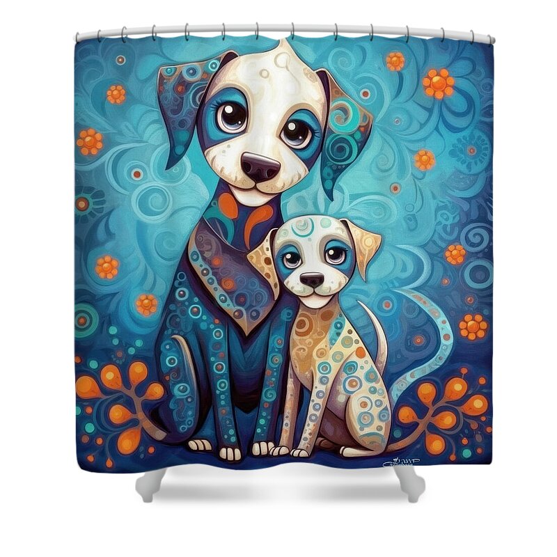 Digital Shower Curtain featuring the digital art Dog and Doggie by Jutta Maria Pusl