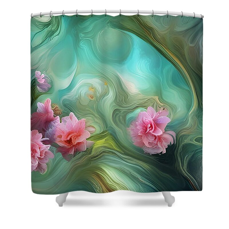 Digital Shower Curtain featuring the digital art Alien Blooming Plant by Cindy's Creative Corner