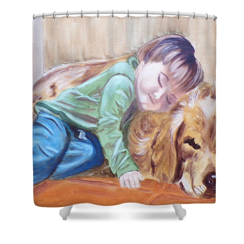 Pets Shower Curtain featuring the painting Doggy Pillow by Kathie Camara