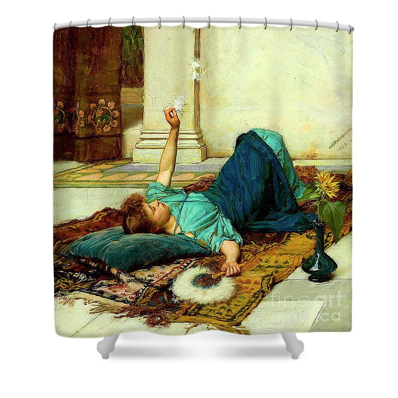 Dolce Far Niente Shower Curtain featuring the painting Dolce Far Niente by John William Waterhouse