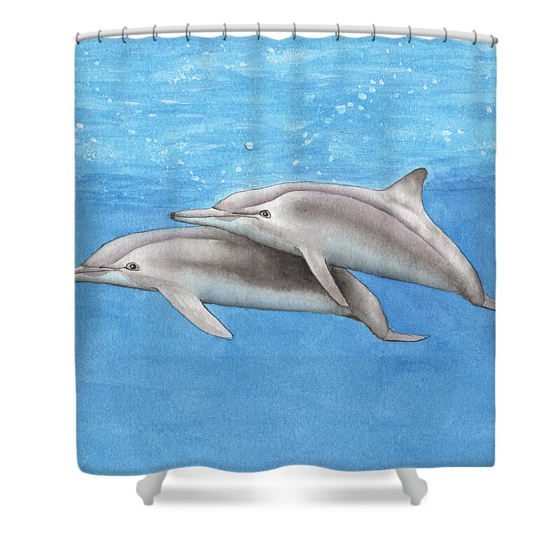 Dolphins Shower Curtain featuring the painting Dolphins by Bob Labno