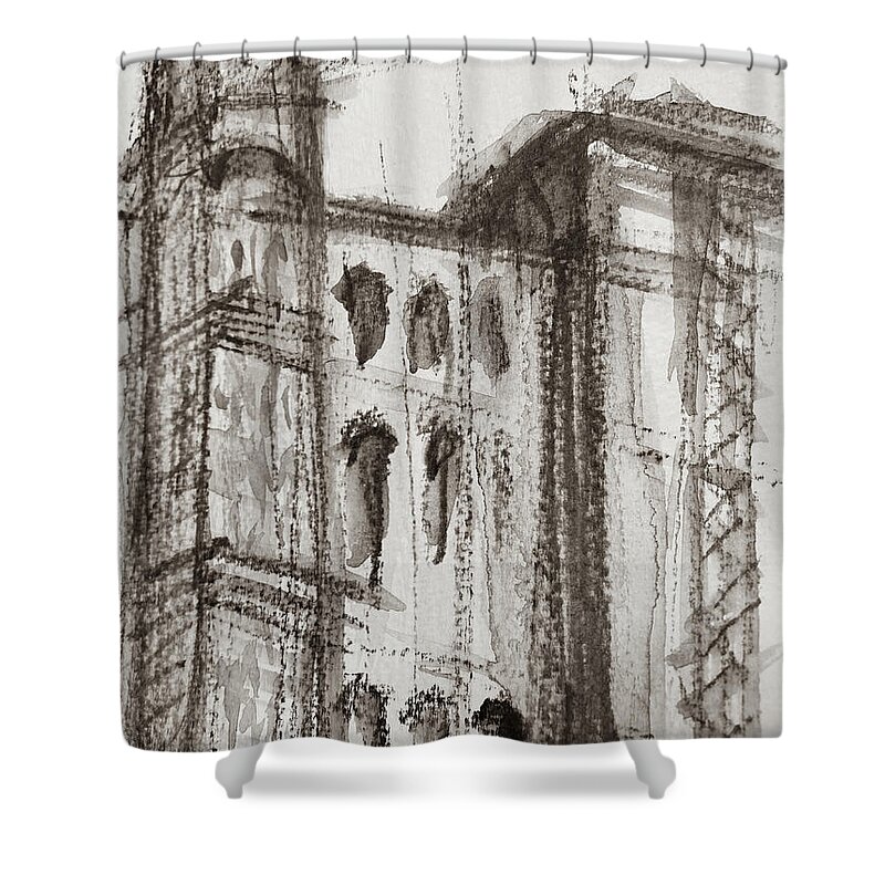 Factory Shower Curtain featuring the drawing Domino Park 2 by Jason Nicholas