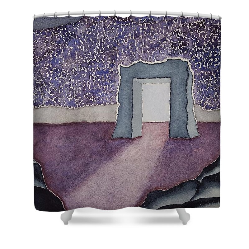 Watercolor Shower Curtain featuring the painting Door of Lore by John Klobucher