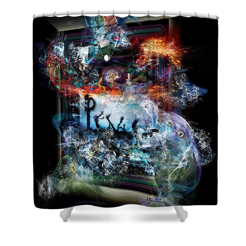 Peace Shower Curtain featuring the mixed media Doorway to Peace by Atheena Romney