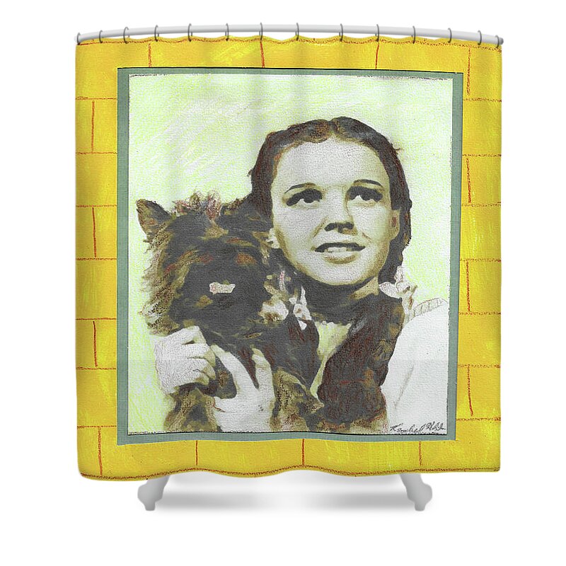 Art Shower Curtain featuring the drawing Dorothy and Toto by Mad Hatter