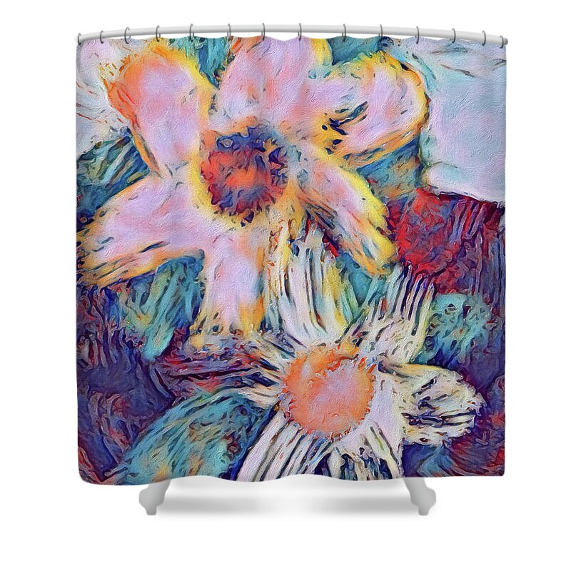  Shower Curtain featuring the digital art Dos Flores by Michelle Hoffmann
