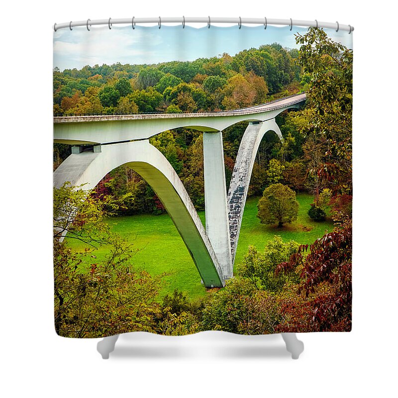 Double Arch Bridge Shower Curtain featuring the mixed media Double Arch Bridge- Photo by Linda Woods by Linda Woods