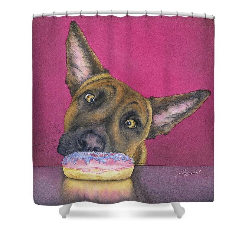 German Shephard Shower Curtain featuring the painting Doughnut Hound by Julie Senf