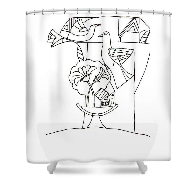 Russian Artists New Wave Shower Curtain featuring the drawing Doves Symbol of Love by Tatiana Koltachikhina