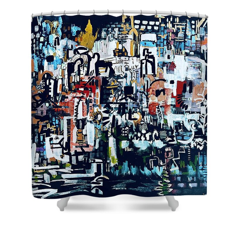  Shower Curtain featuring the painting Down by the River by Tommy McDonell